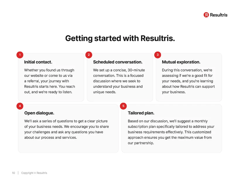 Resultris company overview page, 4 of 12
