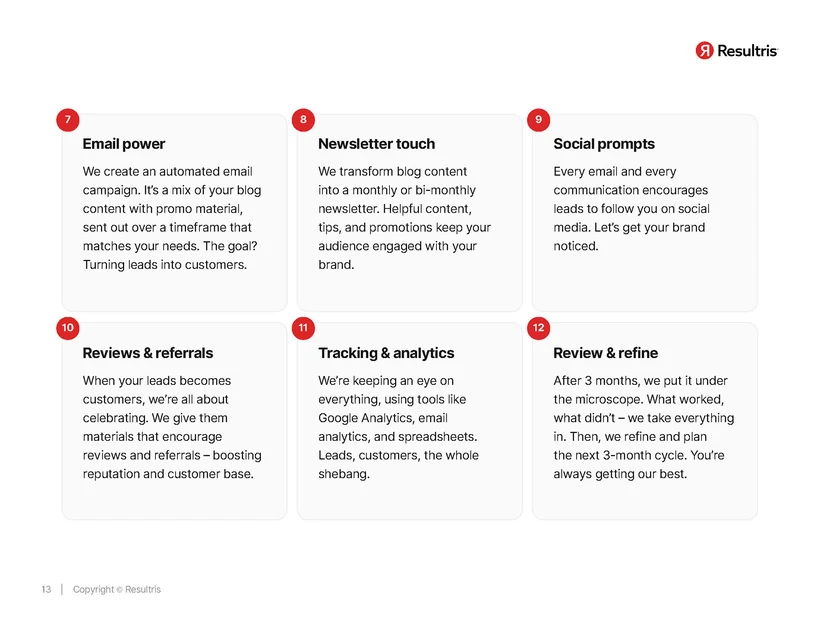 Resultris company overview page, 8 of 12