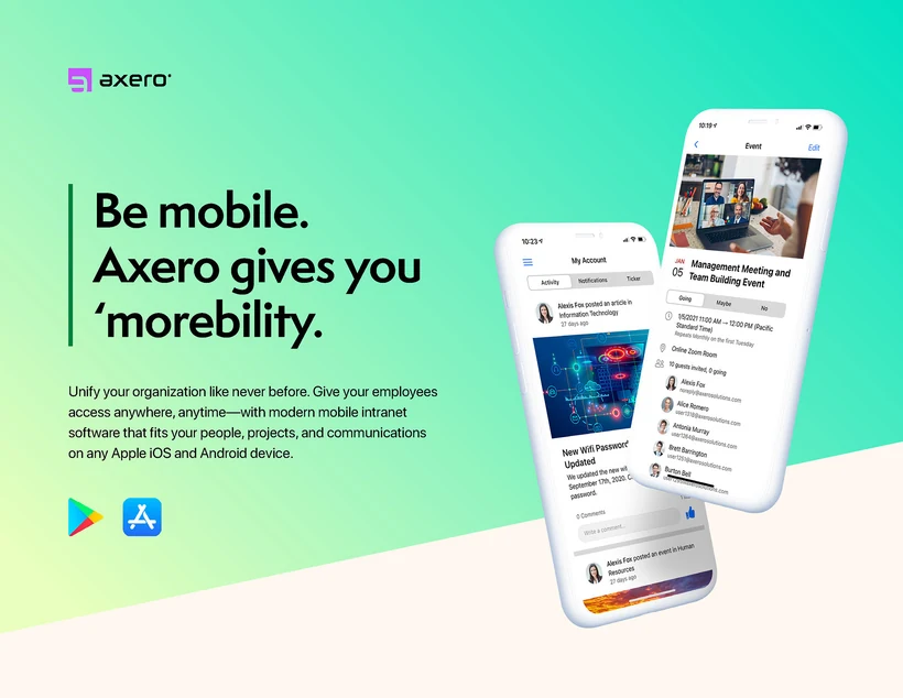 Axero sales PDF page, 1 of 9
